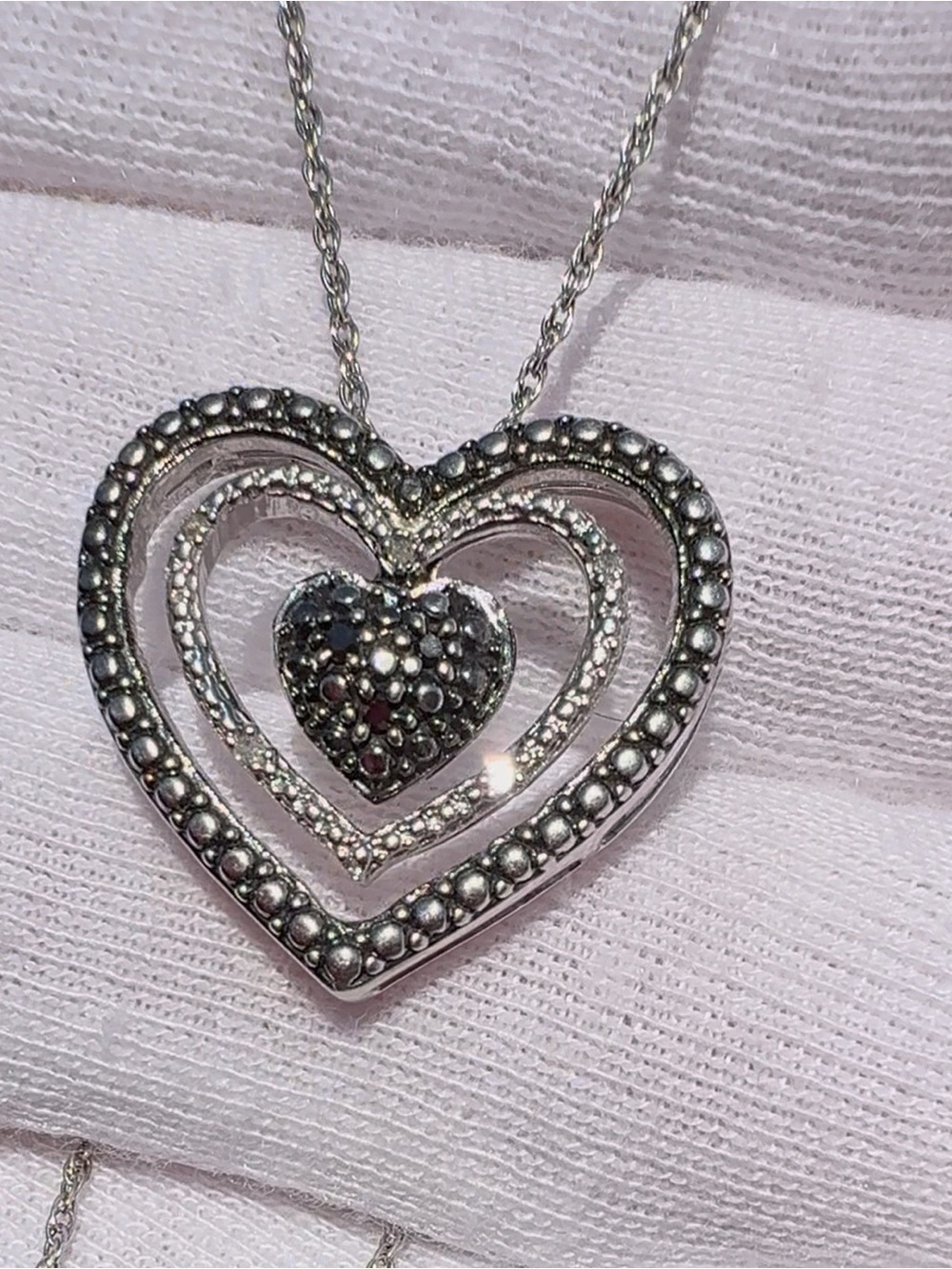 Sterling Silver Heart Pendant Necklace - Silver Heart Layered Design!